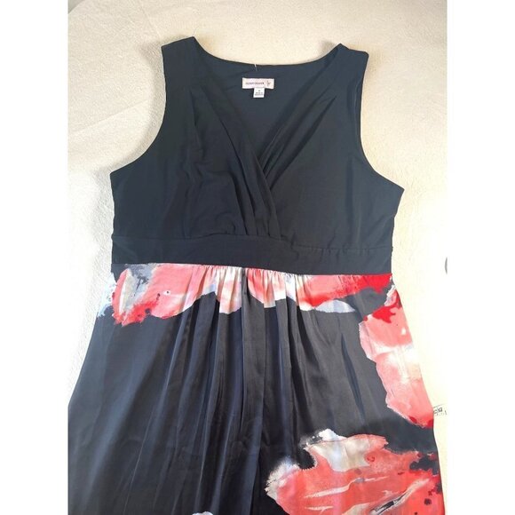 Susan Graver Size M Lined Maxi Dress Black Pink Abstract Floral Empire Waistband - Picture 8 of 14